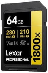 Lexar SDXC spominska kartica, 64GB, UHS-II, V60