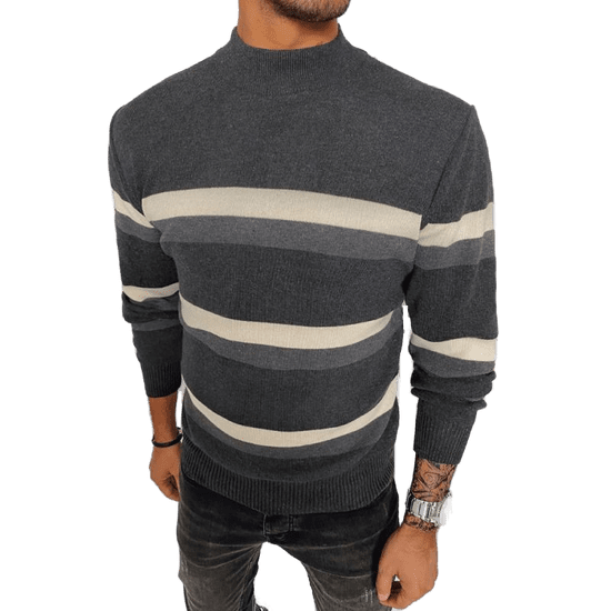 Dstreet Moški črtasti polprogasti pulover IMMA temno siv wx2128