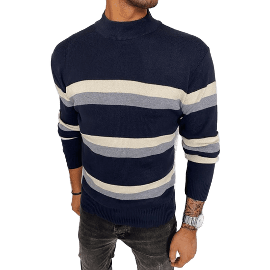 Dstreet Moški črtasti polprilegajoči se pulover IMMA temno modre barve wx2126