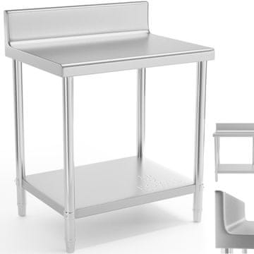 Royal Catering Delovna miza iz nerjavečega jekla za pritrditev na steno z robom in polico, 80 x 60 cm
