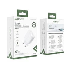 AceFast Mrežni polnilnik GaN USB-C 30 W PD QC 3.0 AFC FCP, bel