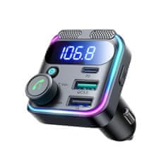 Joyroom JR-CCB01 Bluetooth FM Transmitter avto polnilec 2x USB / USB-C 48W, črna