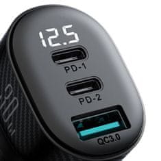 Joyroom JR-CCD04 avto polnilec USB / 2x USB-C 30W, črna