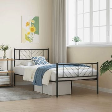 shumee vidaXL Kovinski posteljni okvir z vzglavjem in vznožjem črne barve 107x203 cm