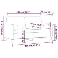 Vidaxl Kavč dvosed z okrasnimi blazinami moder 140 cm žamet
