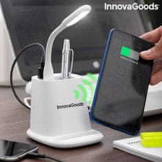 InnovaGoods Brezžični polnilnik 5-v-1 s stojalom za organizator in LED-svetilko USB DesKing InnovaGoods