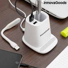 InnovaGoods Brezžični polnilnik 5-v-1 s stojalom za organizator in LED-svetilko USB DesKing InnovaGoods