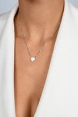 Brilio Silver Bleščeča srebrna ogrlica v obliki srca z opalom NCL134WP