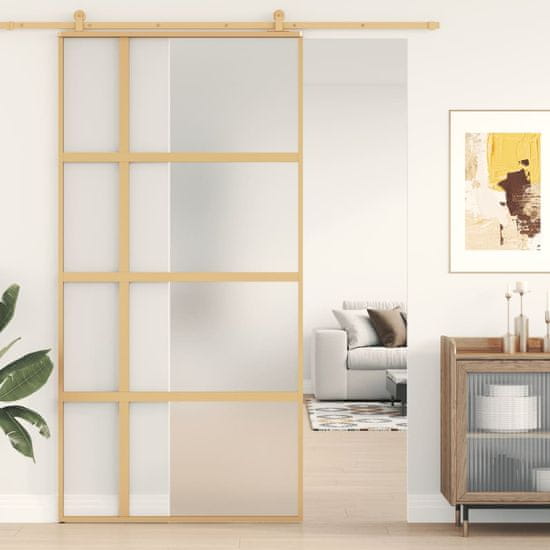 Vidaxl Drsna vrata zlata 102,5x205 cm mat ESG steklo in aluminij