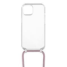 FIXED Fixed Pure Neck ovitek za mobilni telefon z rožnato vratno vrvico za Apple iPhone 14 - prozoren
