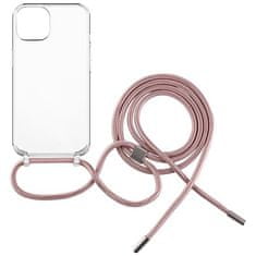 FIXED Fixed Pure Neck ovitek za mobilni telefon z rožnato vratno vrvico za Apple iPhone 14 - prozoren