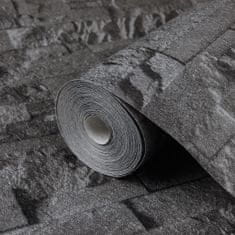 Greatstore Tapeta 3D kamnit videz črna