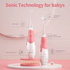 Seago sonična zobna ščetka za otroke, roza, 1xaaa 1,5 V (ni vključena), 4 konice, sg-513 roza