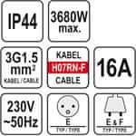 YATO Podaljševalni kabel YT-81162 20 m, 3 vtičnice