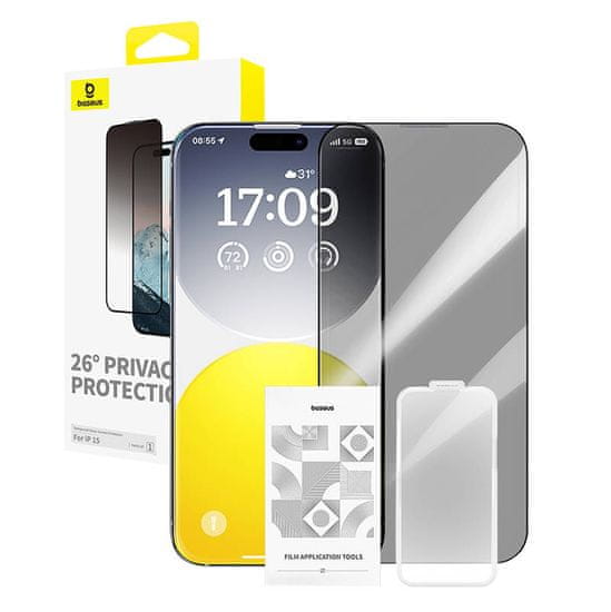 BASEUS Diamond iPhone 15 zasebnostno kaljeno steklo