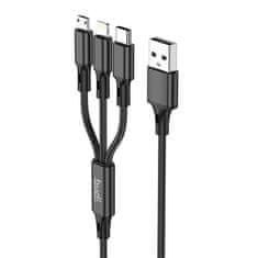 Budi 3v1 kabel USB na USB-C / Lightning / Micro USB 1 m (črn)