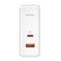 BASEUS Baseus GaN5 Pro omrežni polnilnik, USB-C + USB, 100 W + kabel (bela)