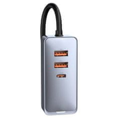 BASEUS Avtomobilski polnilec Baseus Share Together s podaljškom, 3x USB, USB-C, 120 W (siv)
