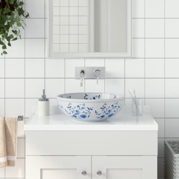 Vidaxl vidaXL Umivalnik za pult belo-moder okrogel Φ41x14 cm