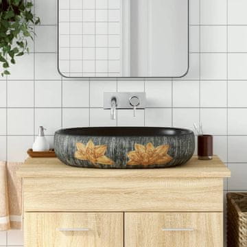 Vidaxl vidaXL Umivalnik za pult, sivo-črn, ovalen, 59x40x14 cm