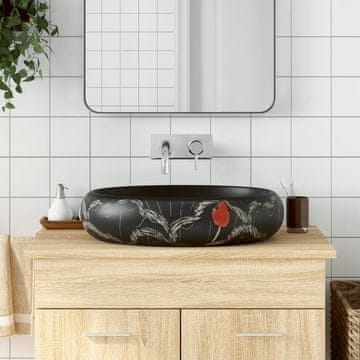 Vidaxl vidaXL Umivalnik za pult, črn, ovalen, 59x40x15 cm, keramičen
