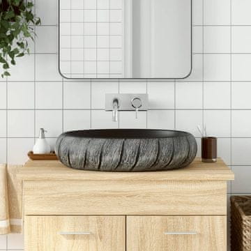 Vidaxl vidaXL Umivalnik za pult črno-siv ovalen 59x40x15 cm
