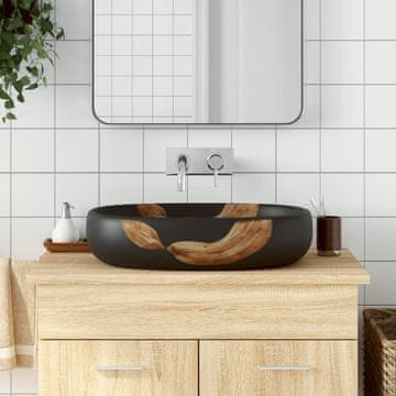 Vidaxl vidaXL Umivalnik za pult, črn, ovalen, 59x40x14 cm, keramičen