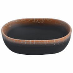 Greatstore Nadpultni umivalnik črn in oranžen ovalen 47x33x13 cm keramika