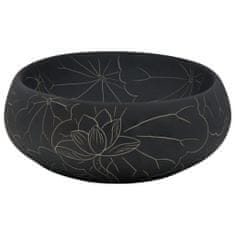 Greatstore Nadpultni umivalnik črn ovalen 59x40x15 cm keramika