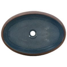 Greatstore Nadpultni umivalnik rjav in moder ovalen 59x40x15 cm keramika