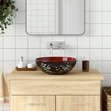 Vidaxl vidaXL Umivalnik za pult črno-rdeč okrogel Φ41x14 cm