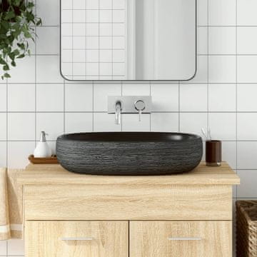 Vidaxl vidaXL Umivalnik za pult, sivo-črn, ovalen, 59x40x14 cm