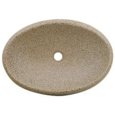 Vidaxl Nadpultni umivalnik peščen ovalen 59x40x15 cm keramika