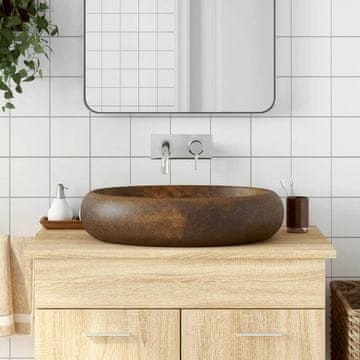 Vidaxl vidaXL Umivalnik za pult, rjav, ovalen, 59x40x15 cm, keramičen