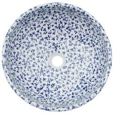 Vidaxl Nadpultni umivalnik bel in moder okrogel Φ41x14 cm keramika