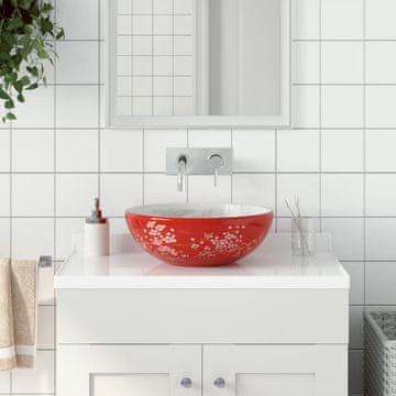 Vidaxl vidaXL Umivalnik za pult bel in rdeč okrogel Φ41x14 cm