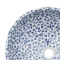 Vidaxl Nadpultni umivalnik bel in moder okrogel Φ41x14 cm keramika