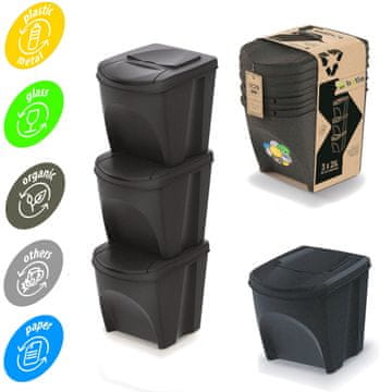 botle Komplet zabojnikov za odpadke ECO sistem ločevanja odpadkov - 3x25L v antracitni barvi