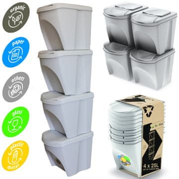 botle Komplet zabojnikov za odpadke ECO sistem ločevanja odpadkov - 4x25L v Pepelno bela barva