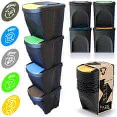 botle Komplet zabojnikov za odpadke ECO sistem ločevanja odpadkov - 4x25L v črni barvi