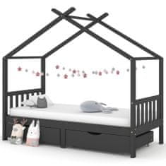 Vidaxl Otroški posteljni okvir s predali temno siva borovina 90x200 cm