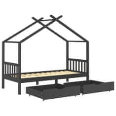 Vidaxl Otroški posteljni okvir s predali temno siva borovina 90x200 cm
