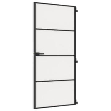 Vidaxl Notranja vrata ozka črna 93x201,5 cm kaljeno steklo in aluminij