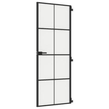 Vidaxl Notranja vrata ozka črna 76x201,5 cm kaljeno steklo in aluminij