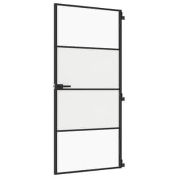 Vidaxl Notranja vrata ozka črna 93x201,5 cm kaljeno steklo in aluminij