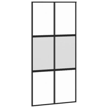 Vidaxl Drsna vrata črna 102,5x205 cm kaljeno steklo in aluminij
