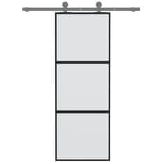 Vidaxl Drsna vrata črna 76x205 cm kaljeno steklo in aluminij