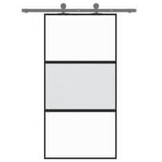 Vidaxl Drsna vrata črna 102,5x205 cm kaljeno steklo in aluminij