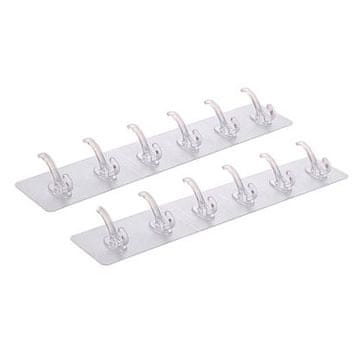 HOME & MARKER® Samolepilni obešalnik s 6 kavlji, Stenski obešalnik, Kljuke za obešanje (2 kosa) | HEXHOOK