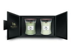 Woodwick Darilni komplet: Darilni paket: 2x srednje dišeča sveča z lesenim krakom 2x 275 g